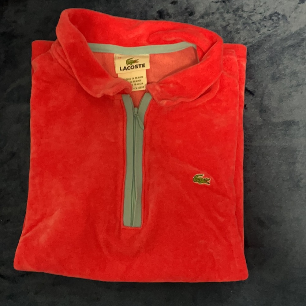 Pink velour Lacoste zip polo shirt